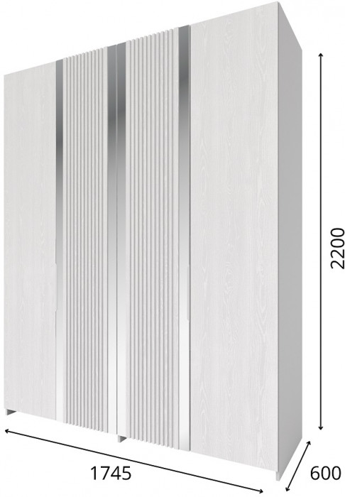 Шкаф 4-х дверный с зеркальными вставками "Харди" - Белый текстурный/Ясень белый