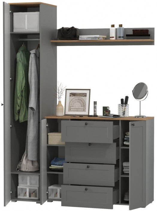 Остин Прихожая 63, цвет серый графит/дуб крафт золотой, ШхГхВ 160х54,3х229,6 см., универсальная сборка