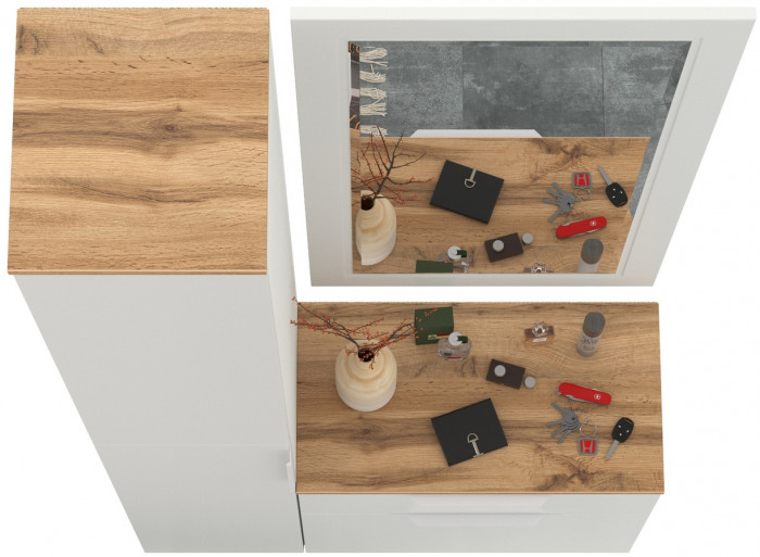 Октава Прихожая 42, цвет белый шагрень/дуб крафт золотой/фасады МДФ белый шагрень, ШхГхВ 97,1х35,4х197,6 см., универсальная сборка