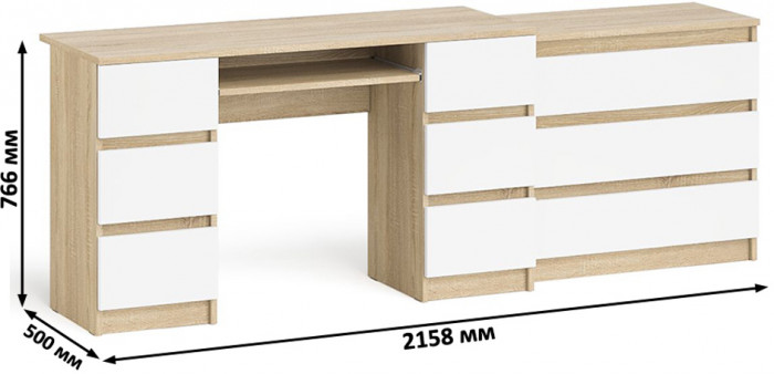Мори Стол компьютерный МС-2 + Комод МК800.1, цвет дуб сонома/белый, ШхГхВ 215,8х50х76,6 см., универсальная сборка