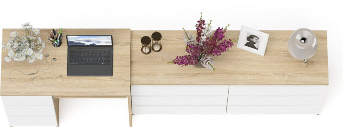 Мори Стол компьютерный МС-6 левый + Комод МК1380.6, цвет дуб сонома/белый, ШхГхВ 228х50х76,6 см., выдвижные ящики слева, НЕ универсальная сборка