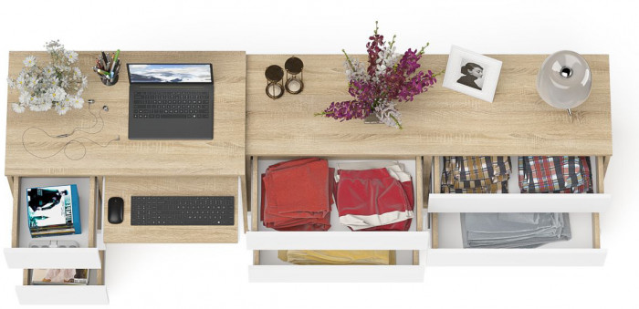 Мори Стол компьютерный МС-6 левый + Комод МК1380.6, цвет дуб сонома/белый, ШхГхВ 228х50х76,6 см., выдвижные ящики слева, НЕ универсальная сборка