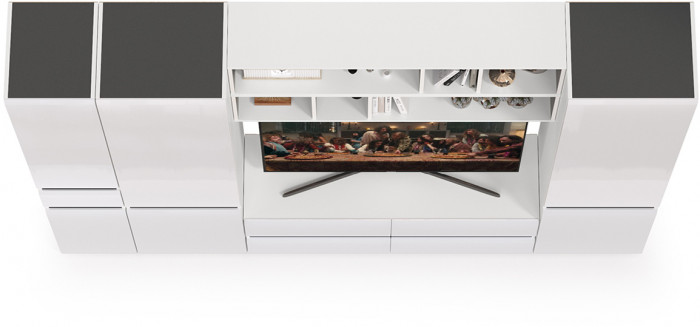 Сидней Комплектация № 033, корпус белый/чёрный/фасады МДФ белый глянец