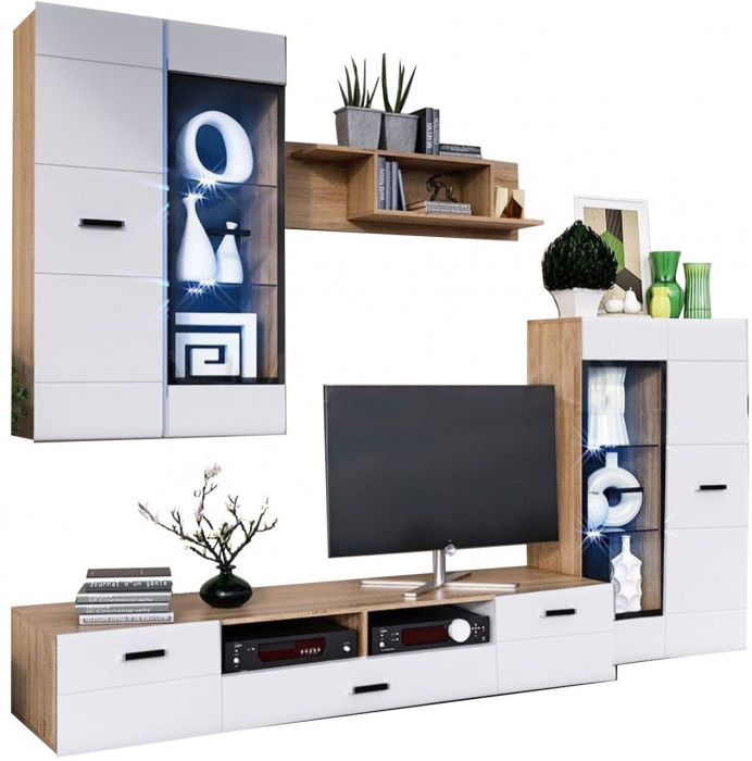 Гостиная Нэнси NEW МДФ Вариант №1 (Белый глянец, Белый)