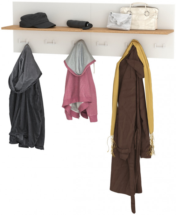 Октава 15.14.01 Вешалка + 15.14.01 Вешалка, белый шагрень/дуб крафт золотой