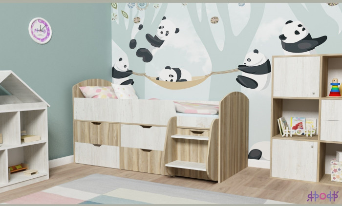 Кровать-чердак Малыш 7 (Белое дерево/Лайм)