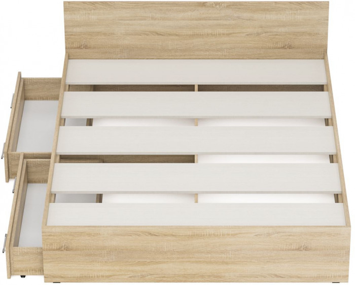 Стандарт Кровать с ящиками 1600, цвет дуб сонома, ШхГхВ 163,5х203,5х70 см., сп.м. 1600х2000 мм., без матраса, основание есть