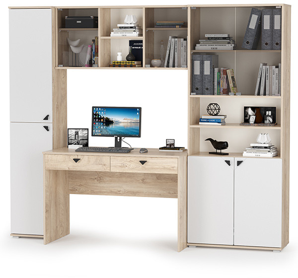 КР100 Бостон № 31, цвет дуб эндгрейн элегантный/фасады МДФ милк рикамо софт, 13.154+12.69+10.51+13.156, ШхГхВ 230,6х57,2х194,4 см., ун. сборка