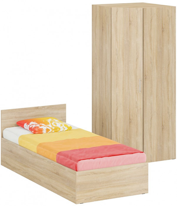 Кровать 0900 + Шкаф угловой Стандарт, цвет дуб сонома, ШхГхВ 93,5х203,5х70 + 81,2х81,2х200см., сп.м. 900х2000 мм., без матраса, основание есть