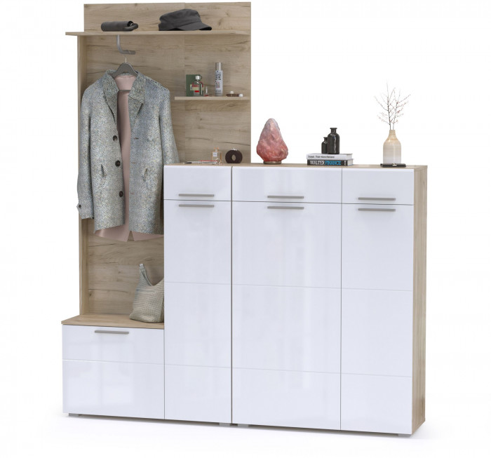 Лайн Прихожая № 05, цвет дуб крафт серый/фасады МДФ белый глянец, ШхГхВ 179,8х35,1х210 см., НЕ универсальная сборка