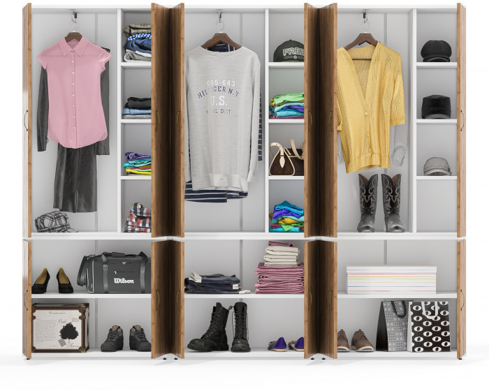 Лидер-8 Шкаф МД 20Б 3 шт., цвет белый шагрень/крафт золото, ШхГхВ 240х37,5х190 см., НЕ универсальная сборка