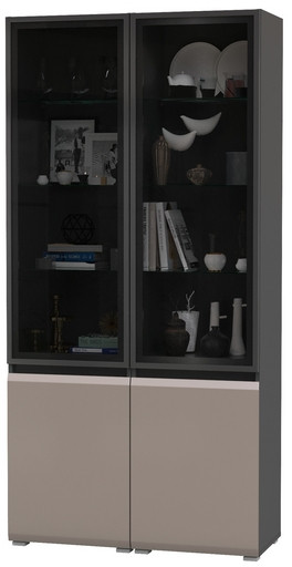 Сидней 13.201 Шкаф-витрина 2 штуки, цвет корпус: антрацит/фасады: МДФ веллюто капучино/прозр. стекло с серой тонир., ШхГхВ 100х41,3х205,2 см., ун. сб.