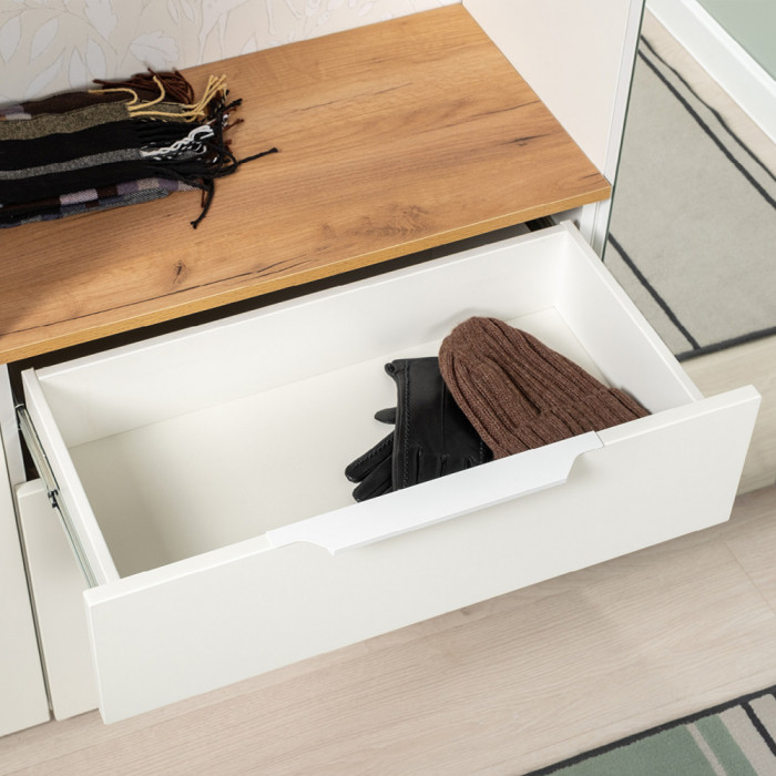 Октава Прихожая 05, белый шагрень/дуб крафт золотой/фасады МДФ белый шагрень