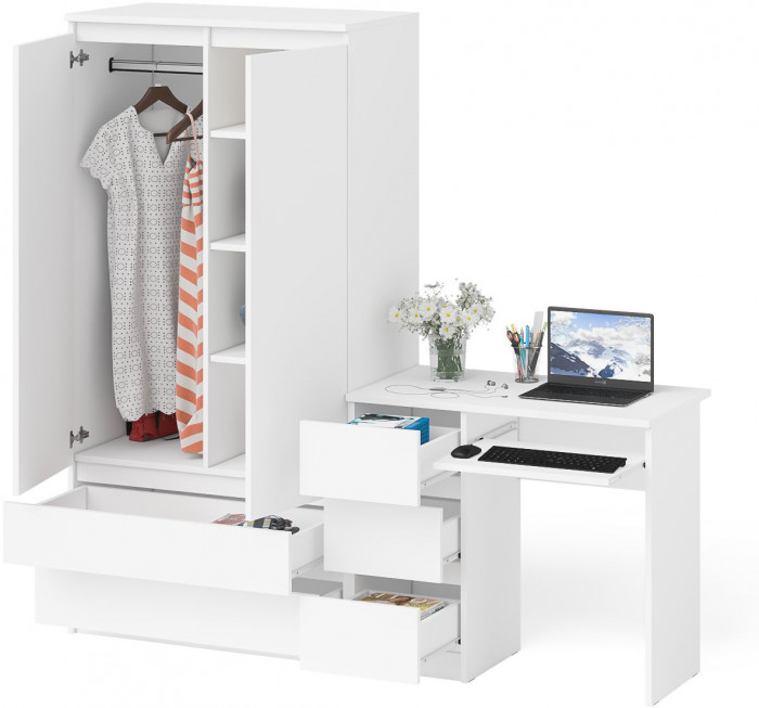 Мори Стол компьютерный МС-6 левый + Шкаф МШ900.1, цвет белый, ШхГхВ 180,4х50,4х179,6 см., выдвижные ящики слева, НЕ универсальная сборка
