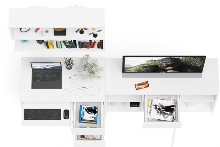 Мори Стол компьютерный МС-6 правый + Тумба МТВ1204.1 + Полка 900, цвет белый, ШхГхВ 210,4х50х209,6 см., НЕ универсальная сборка