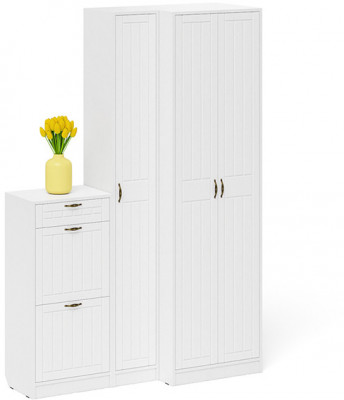 Прихожая П-6 Компоновка № 28, белая шагрень/фасады МДФ белое дерево фрезеровка прованс