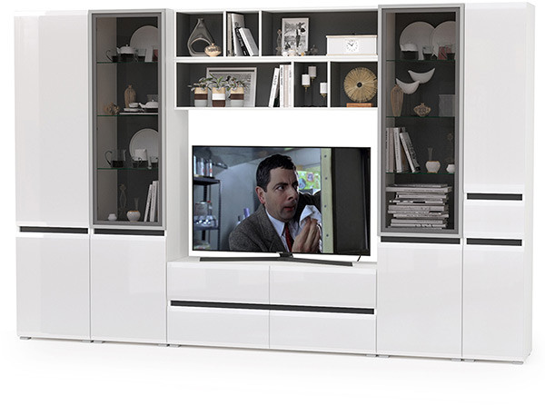 Сидней Комплектация № 034, корпус белый/чёрный/фасады МДФ белый глянец