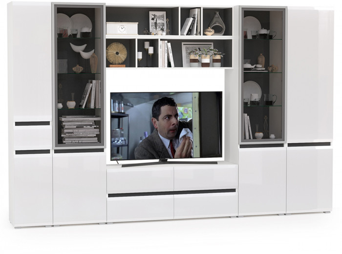 Сидней Комплектация № 034, корпус белый/чёрный/фасады МДФ белый глянец