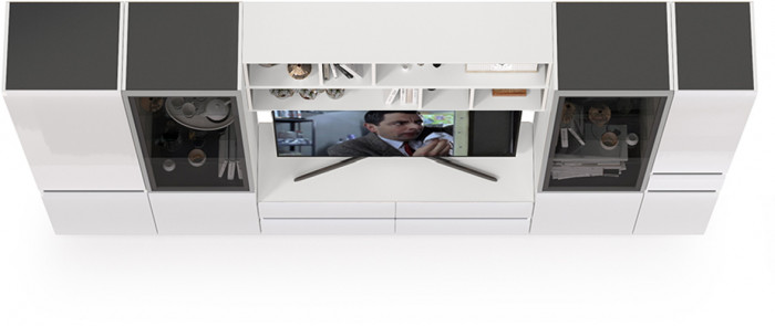 Сидней Комплектация № 034, корпус белый/чёрный/фасады МДФ белый глянец