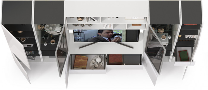 Сидней Комплектация № 034, корпус белый/чёрный/фасады МДФ белый глянец