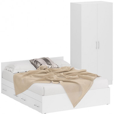 Кровать с ящиками 1600 + Шкаф 2-х створчатый Стандарт, белый