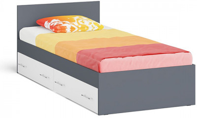 Мори Кровать с ящиками 0900, цвет графит/белый, ШхГхВ 93,5х203,5х70 см., сп.м. 900х2000 мм., без матраса, основание есть