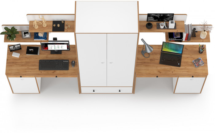 Вуди Компоновка № 27, цвет белый премиум/дуб крафт золотой, ШхГхВ 306х52,7х205 см., универсальная сборка