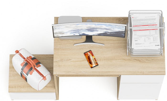 Мори компьютерный стол МС-1 правый + Тумба ТМП400.1, дуб сонома/белый