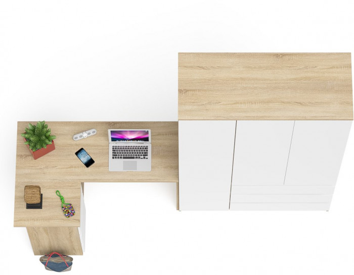 Мори компьютерный стол МС-16 левый + Шкаф МШ1200.1, дуб сонома/белый