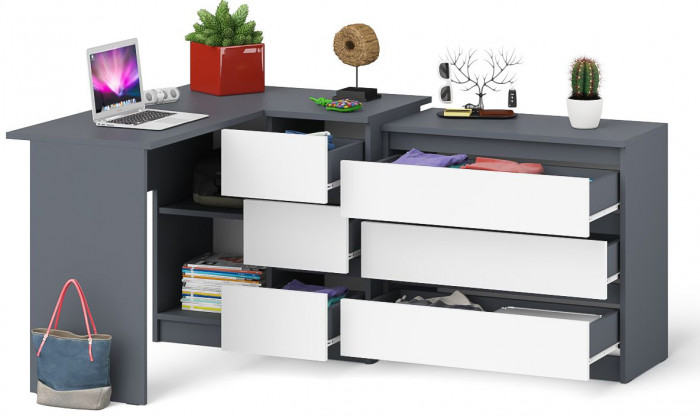 Мори компьютерный стол МС-16 правый + Комод МК800.1, графит/белый