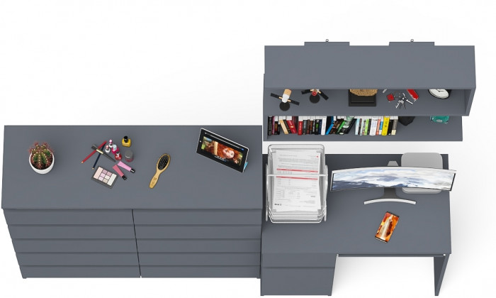 Мори Стол компьютерный МС-1 левый + Комод МК1200.10 + Полка 900, цвет графит, ШхГхВ 210,4х50х209,6 см., НЕ универсальная сборка