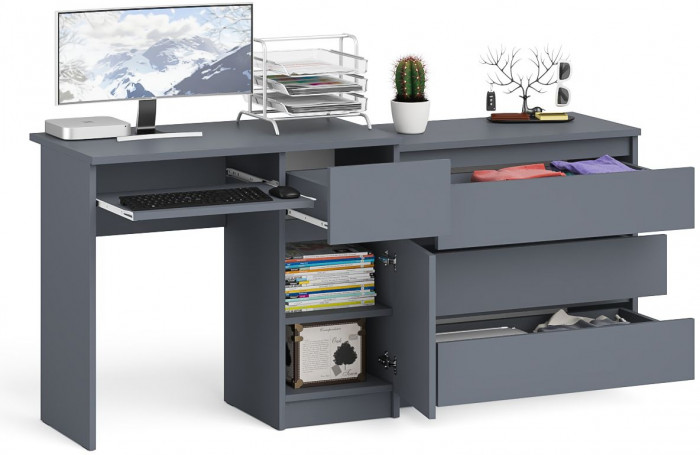 Мори Стол компьютерный МС-1 правый + Комод МК800.1, цвет графит, ШхГхВ 170,4х50х76,6 см., выдвижной ящик справа, НЕ универсальная сборка