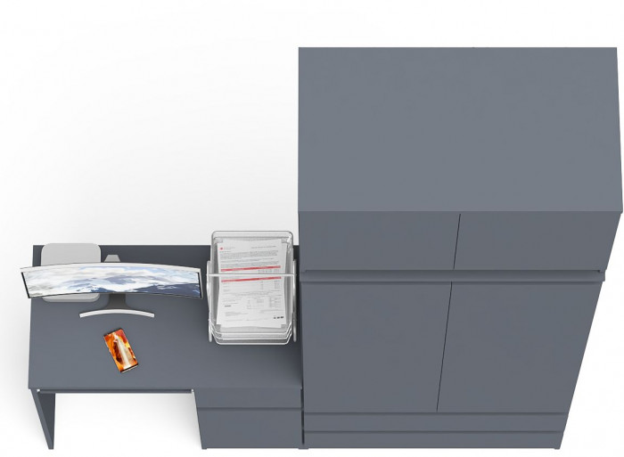 Мори Стол компьютерный МС-1 правый + Шкаф МШ900.1 + Антресоль МА900.1, цвет графит, ШхГхВ 180,4х50,4х234,2 см., выдвижной ящик справа, НЕ универс. сб.