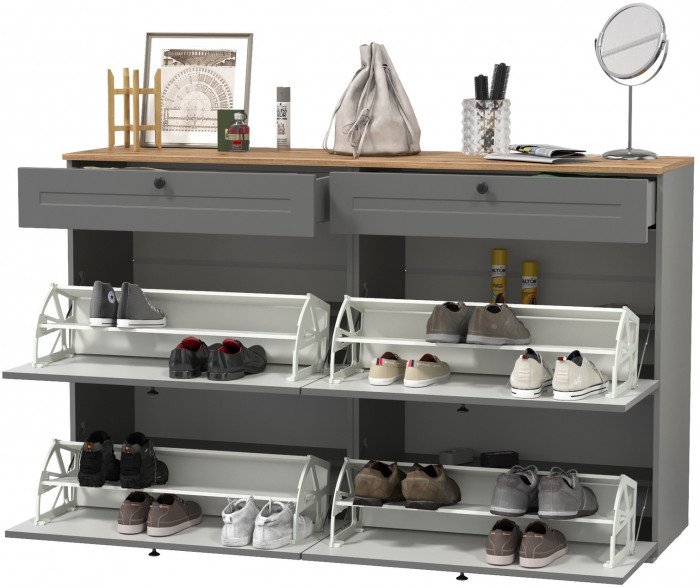 Остин 16.121 Тумба для обуви + 16.121 Тумба для обуви, серый графит/дуб крафт золотой