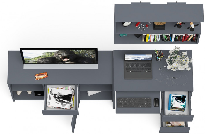 Мори Стол компьютерный МС-6 правый + Тумба МТВ1204.1 + Полка 900, цвет графит, ШхГхВ 210,4х50х209,6 см., НЕ универсальная сборка