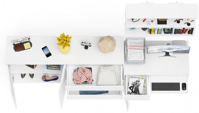 Мори компьютерный стол МС-1 левый + Комод МК1600.1 + Полка 900, белый