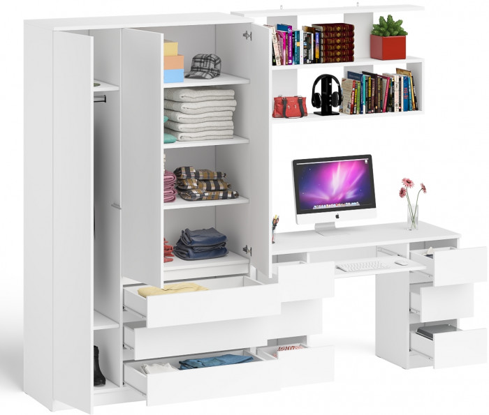 Мори компьютерный стол МС-2 + Шкаф МШ1200.1 + Полка 1200, белый