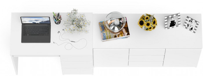 Мори компьютерный стол МС-6 правый + Комод МК1200.3, белый