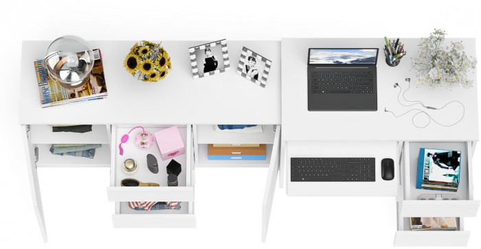 Мори компьютерный стол МС-6 правый + Комод МК1200.3, белый