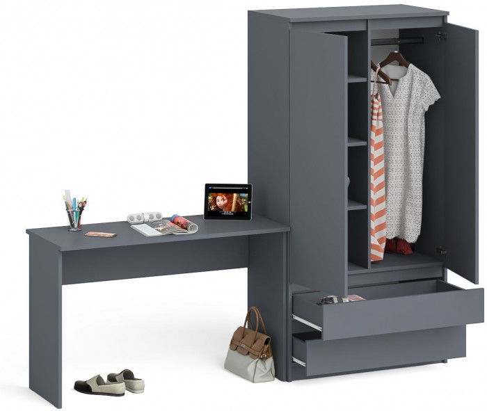 Мори письменный стол МСП1200.1 + Шкаф МШ900.1, графит