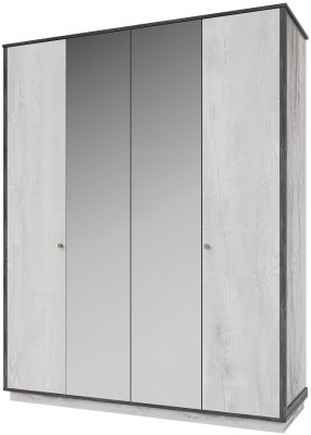 Шкаф 4-х дверный с зеркалом "Тиффани" - Бетон пайн светлый/Дуб шале графит