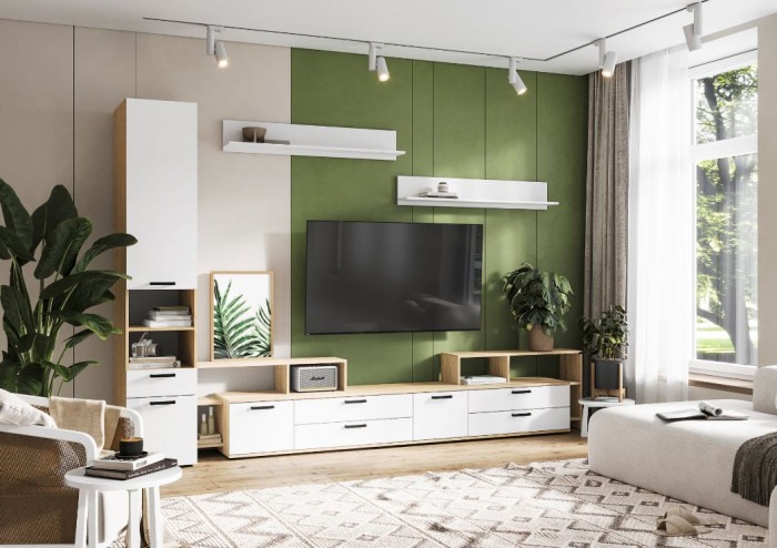 САНСА ТВ-01 Тумба под ТВ Фасад БЕЛЫЙ/Корпус ДУБ СОНОМА