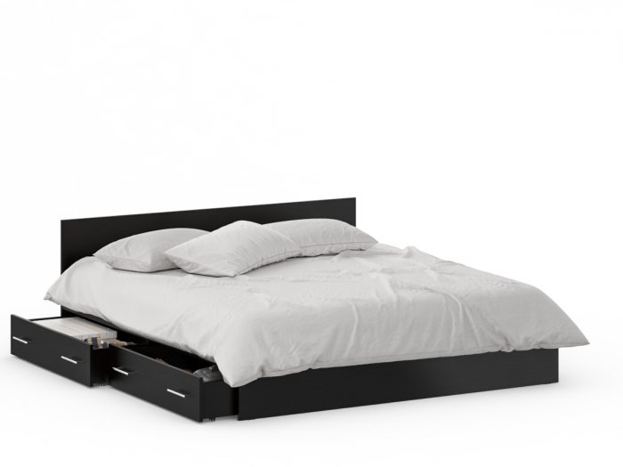 Стандарт Кровать с ящиками 1800, цвет венге, ШхГхВ 183,5х203,5х70 см., сп.м. 1800х2000 мм., без матраса, основание есть