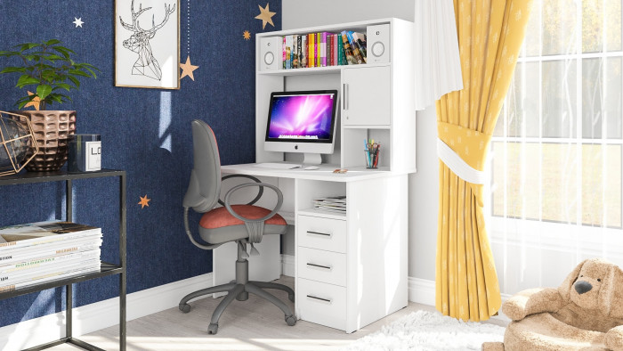 Стол компьютерный С-МД-СК9, цвет белый шагрень, ШхГхВ 102х70х160 см., ниша под монитор 65х70х57 см., НЕ универсальная сборка