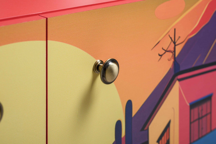 Кармин Комод-тумба 16.230.03, цвет красный/белый, ШхГхВ 115,3х42,6х93,2 см., фасады с рисунком Бразильские домики, две дверки