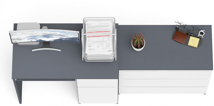 Мори Стол компьютерный МС-1 правый + Комод МК800.1, цвет графит/белый, ШхГхВ 170,4х50х76,6 см., выдвижной ящик справа, НЕ универсальная сборка