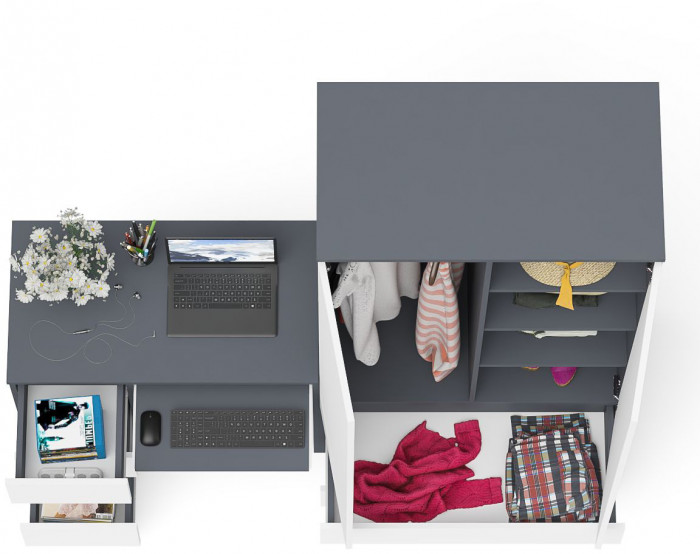 Мори Стол компьютерный МС-6 левый + Шкаф МШ900.1, цвет графит/белый, ШхГхВ 180,4х50,4х179,6 см., выдвижные ящики слева, НЕ универсальная сборка