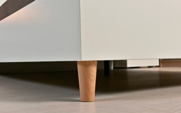 Муссон Кровать 11.41 + ортопед + Тумба под ТВ Квадро 13.276, цвет белый/чёрный/дуб эндгрейн элегантный, сп. м. 1600х2000 мм., б/м