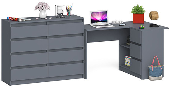 Мори компьютерный стол МС-16 правый + Комод МК1200.8, графит