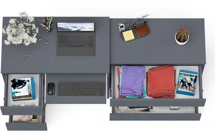 Мори компьютерный стол МС-6 левый + Комод МК800.1, графит